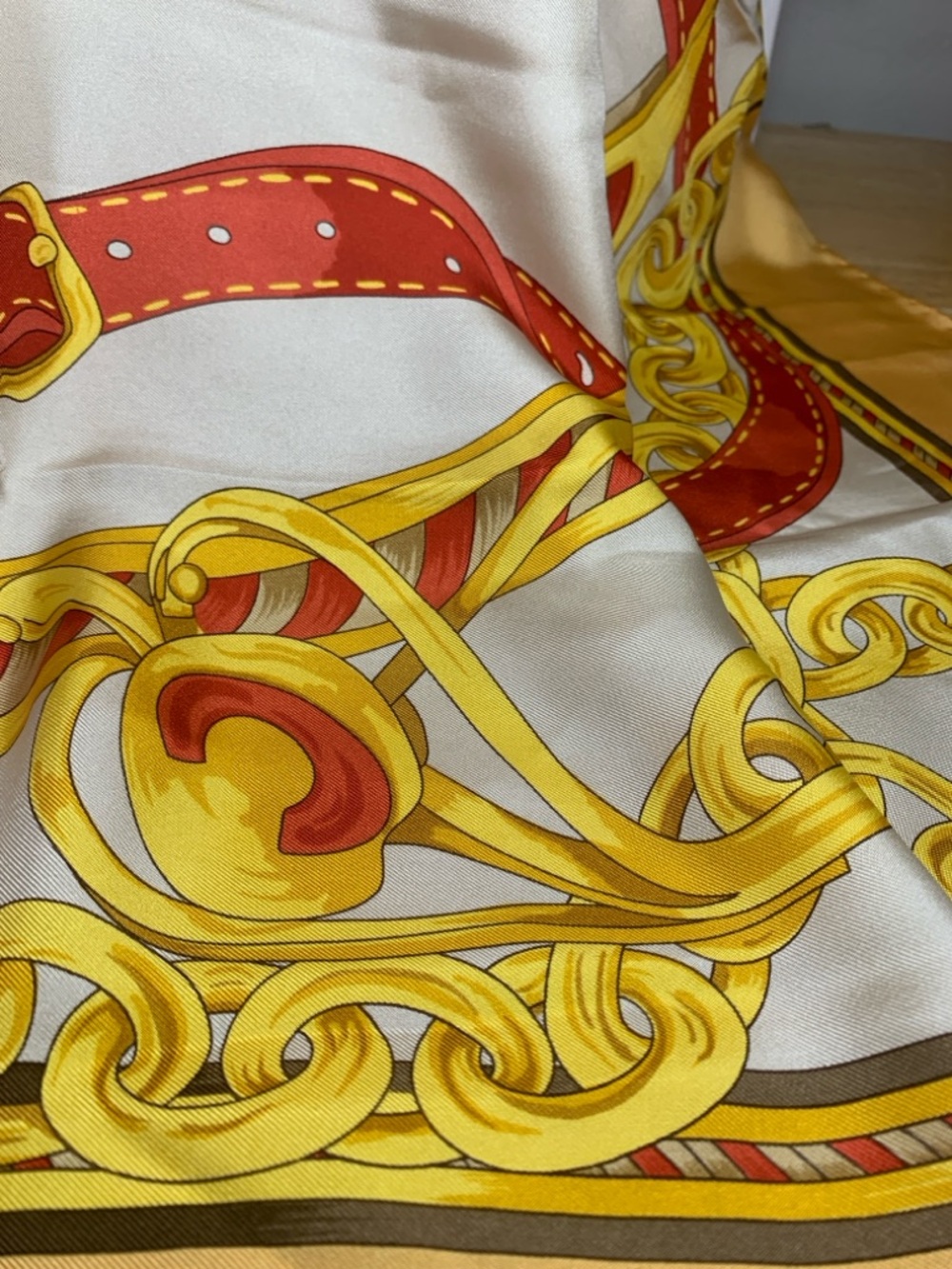 Celine Yellow, Cream & Red Gold Chain Silk Scarf - Picture 15 of 17